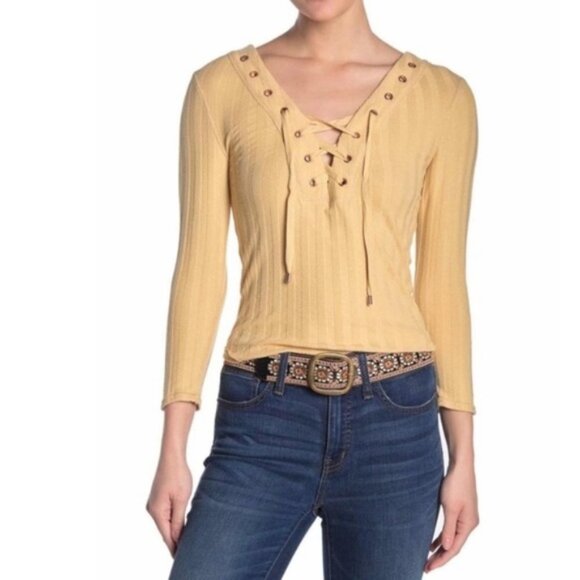 FREE PEOPLE Ice Cold Sun Fade Henley Lace Corset V-neck Top NWT XS - Picture 1 of 11